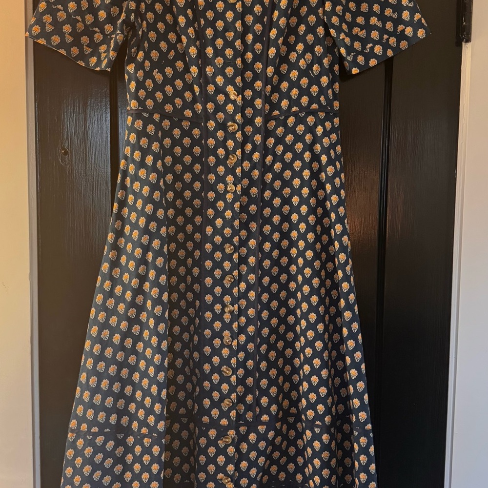 Hunter Bell Navy and Gold Midi Dress